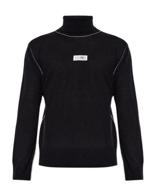 MM6 by Maison Margiela Black Logo Patch Turtleneck Jumper for men