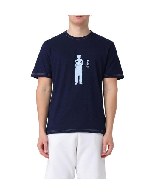 C P Company Blue Short-Sleeved T-Shirt for men