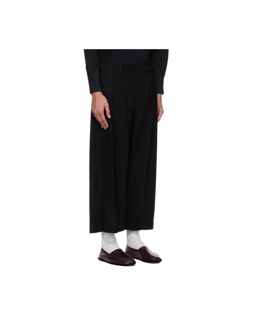 Homme Plissé Issey Miyake Black Pleated Knit Casual Pants for men