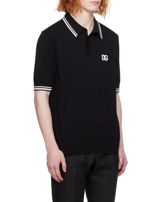 Dolce & Gabbana Black Dg Logo Embroidered Polo Shirt for men