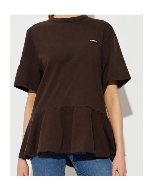 ROTATE BIRGER CHRISTENSEN Brown Peplum T-Shirt