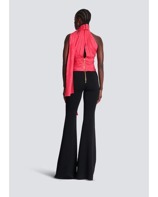 Balmain Pink Ruched Detail Halterneck Top