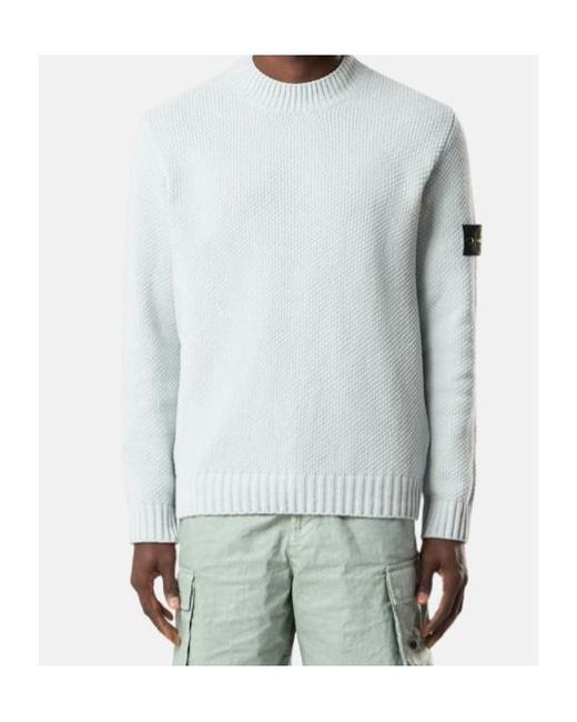 Stone Island White Mock Neck Sweater With Ribbed Trims for men