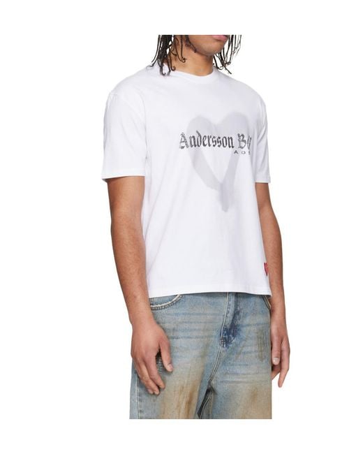 ANDERSSON BELL White Heart-Patterned T-Shirt for men