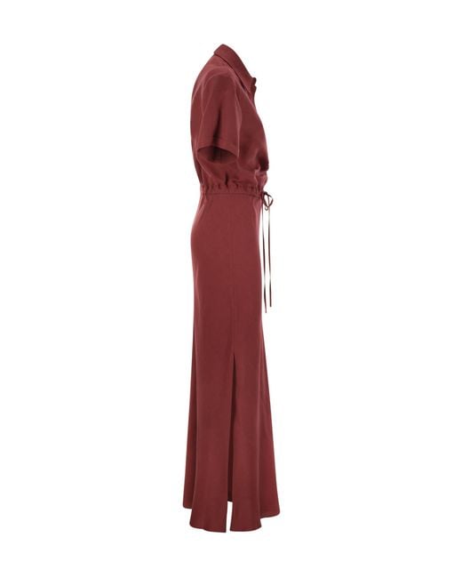 Brunello Cucinelli Red Drawstring Waist Maxi Dress