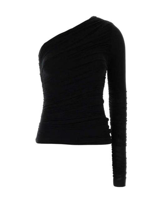 Agolde Black Asymmetric One-Shoulder Ruched Top