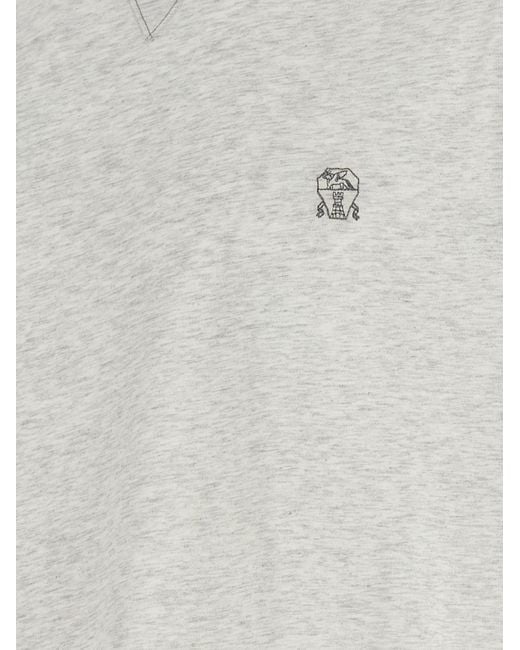 Brunello Cucinelli White Logo Embroidered Layered T-Shirt for men