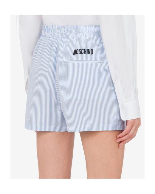 Moschino Blue Logo Embroidered Pinstriped Shorts for men