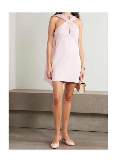Posse Pink Solene Ruched Chiffon And Satin-Crepe Mini Dress