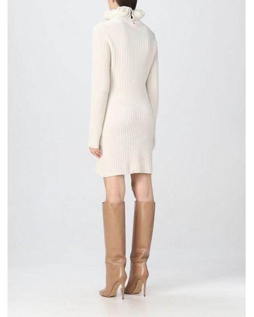 Blumarine White Rose Detailed Knitted Mini Dress