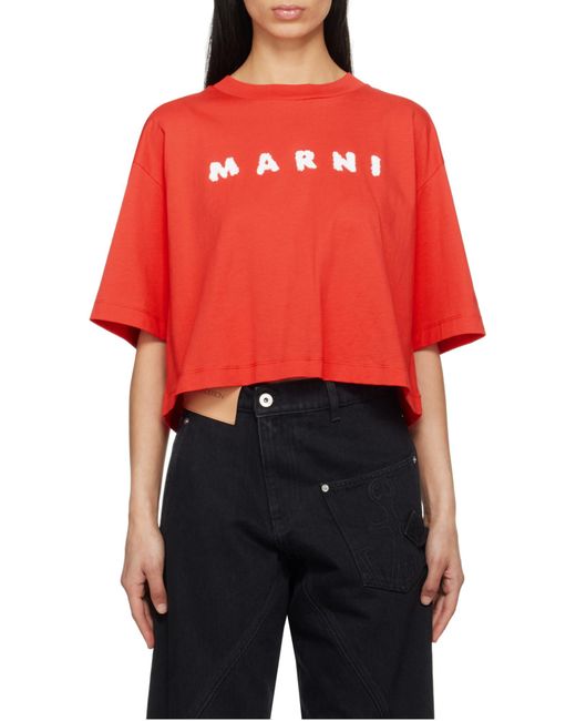 Marni Red Logo Scribbled Boxy T-Shirt