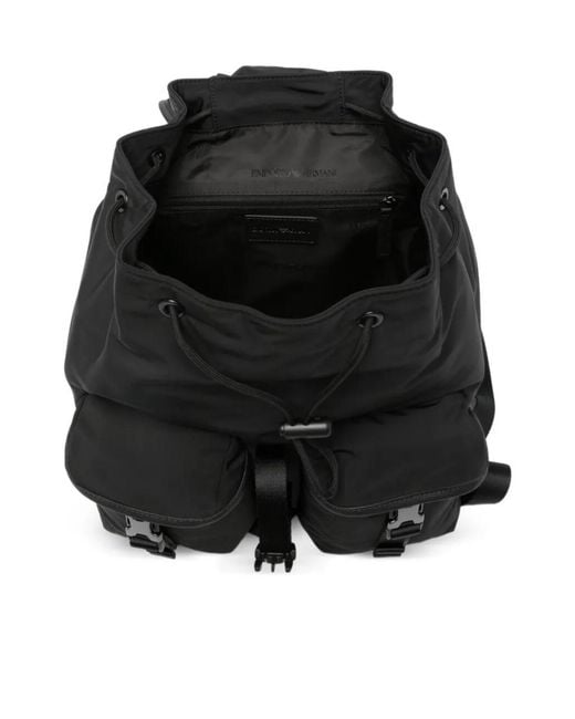 Emporio Armani Black Logo-Plaque Buckled Backpack for men