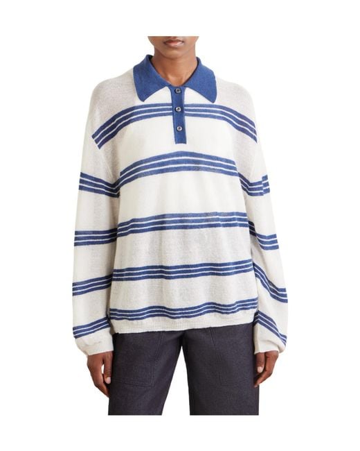 The Elder Statesman Blue Striped Cashmere And Mohair-Blend Polo Shirt