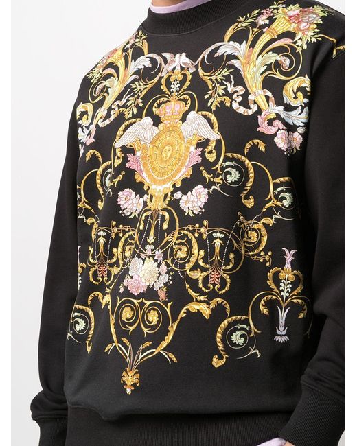Versace Jeans Black Barocco-Print Cotton Sweatshirt for men