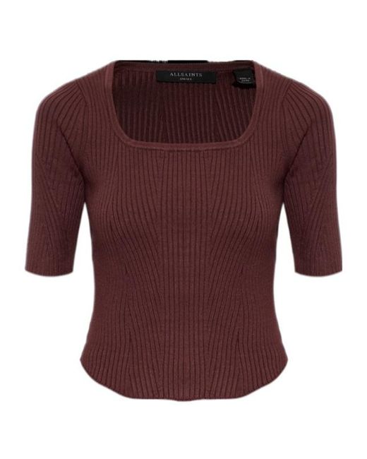 AllSaints Purple Square Neck Rib Knit Top