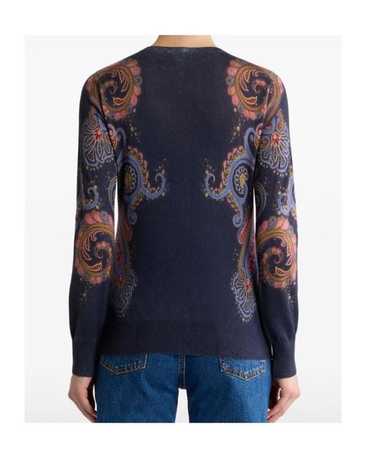 Etro Blue Silk And Cashmere Cardigan With Placed Paisley Print