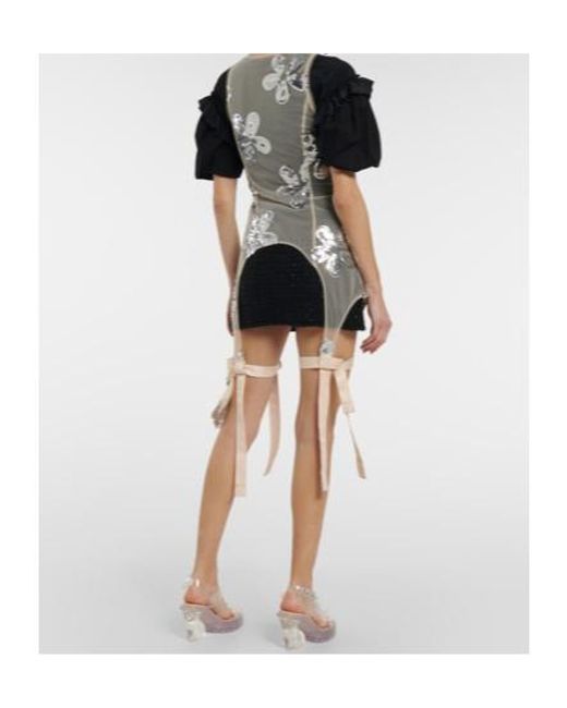Simone Rocha White Sequined Zip-Up Tulle Top