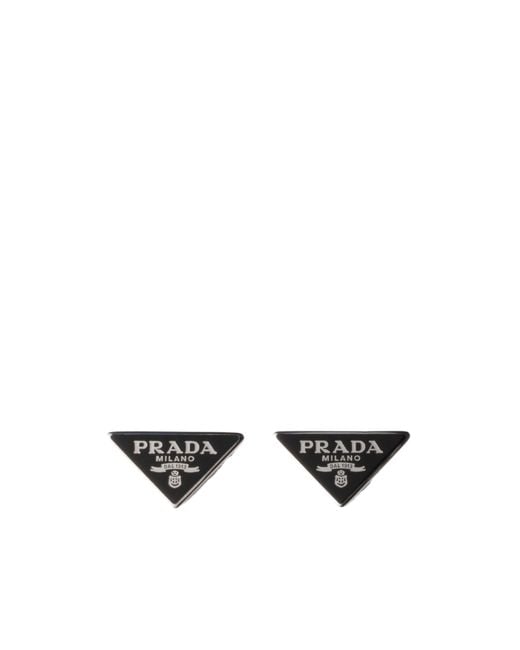 Prada White Enameled Earrings for men