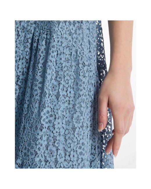 Michael Kors Blue Michael Floral Lace Tiered Slip Dress