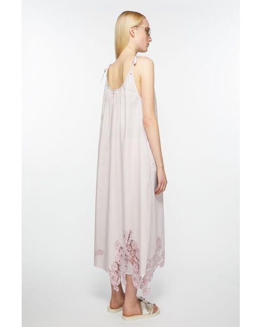 Acne White Floral-Lace Detail Poplin Midi Dress