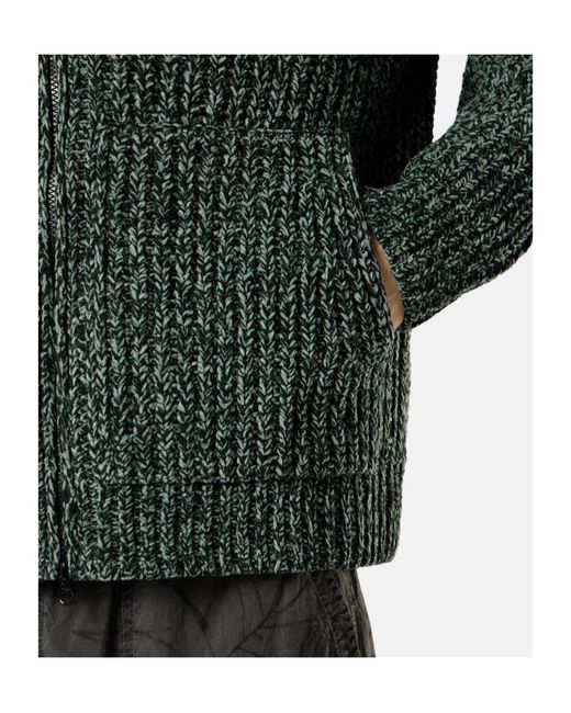 Stone Island Green Loose-Fitting Hooded Zip-Up Knit Sweater With Pockets for men