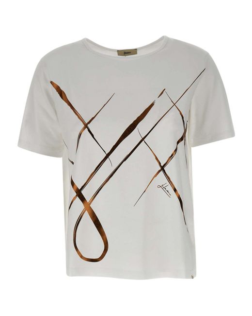 Herno Gray Graphic Printed Crewneck T-Shirt