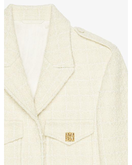 Givenchy White 4G Plaque Tweed Cropped Jacket