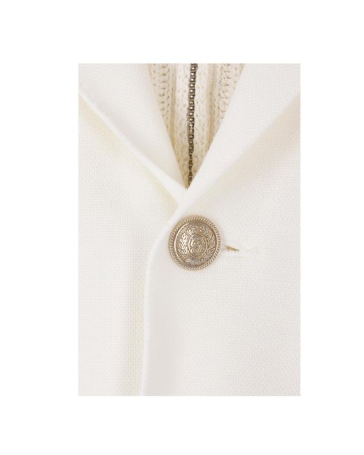 Eleventy White Piquet And Knit Hooded Jacket for men