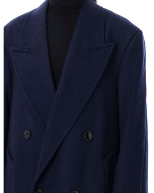 AMI Blue Ami Double-Breasted Long Coat