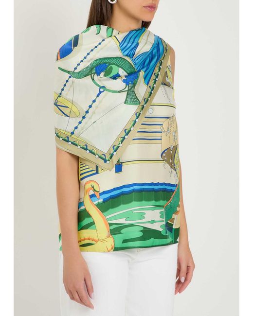 Tory Burch Green Printed Silk Top