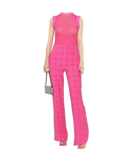 MARINE SERRE Pink Logo Flare Track Pants