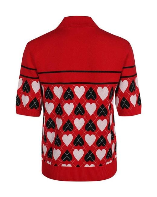 MSGM Red Heart-Pattern Polo Shirt