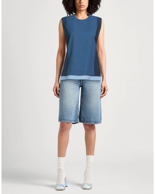 Marni Blue Sleeveless Wool Striped Top