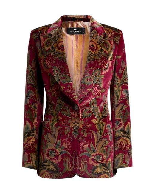 Etro Red Floral Print Velvet Jacket