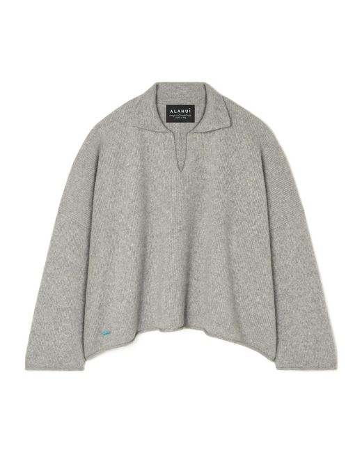 Alanui Gray Ribbed Polo Neck Top