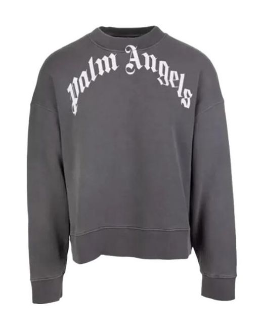Palm Angels Gray Curved Logo Crew-Neck Sweatshirt for men