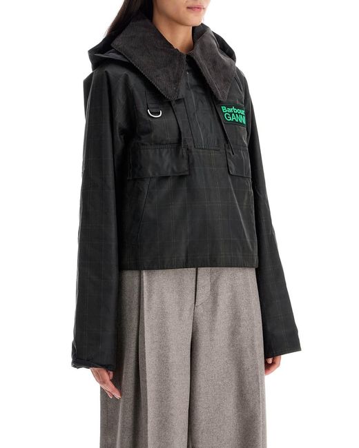 Barbour Black X Ganni Tartan Waxed Anorak