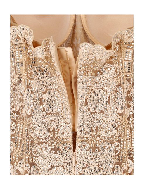 Ermanno Scervino Natural Embellished Strapless Dress