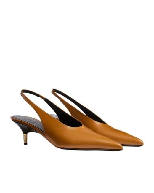 Khaite Brown Bella Low Slingback Pumps