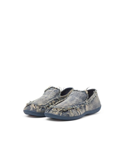 DIESEL Gray D-Shock Moc Frayed Denim Loafers for men