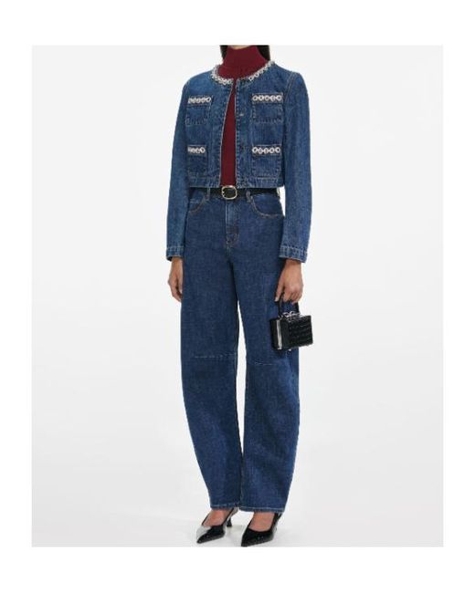 Self-Portrait Blue Embellished Trim Denim Jacket