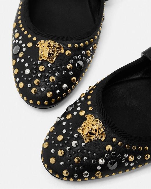 Versace Black Studded La Medusa Ballerinas