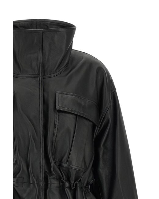 Rohe Black Sculpturaj Draped Leather Jacket