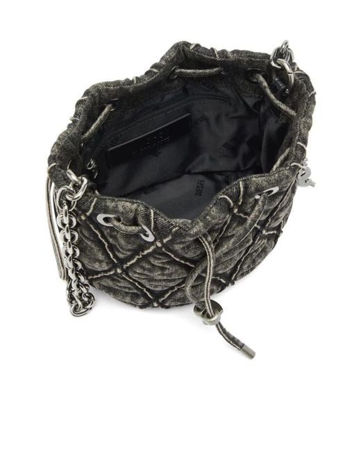DIESEL Black Charm-D Quilted Denim Bucket Bag