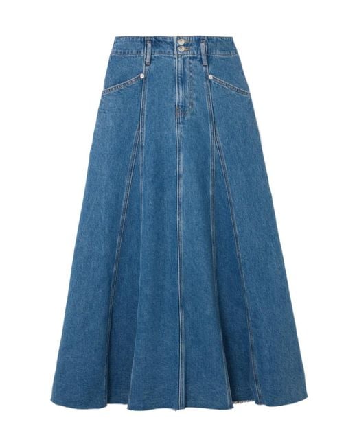 Veronica Beard Blue Alix Panelled Frayed Denim Midi Skirt