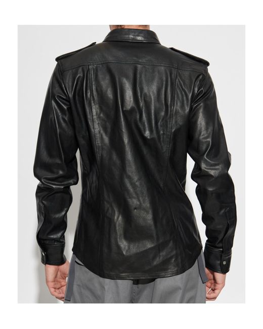 DSquared² Black Chest Pocket Leather Shirt for men