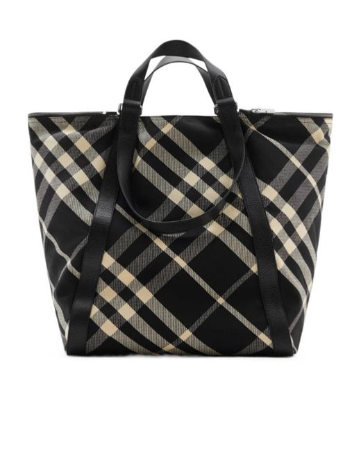 Burberry Black Festival Checked Tote Bag for men