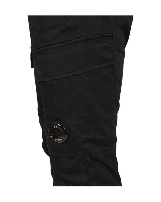 C P Company Black Stretch Sateen Regular Cargo Pants for men