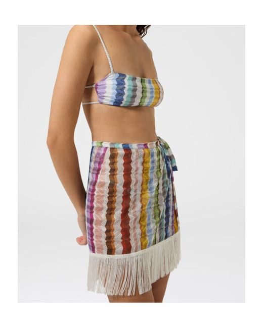 Missoni Blue Zigzag Fringe-Trim Skirt