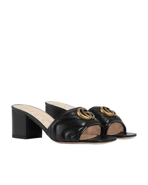 Gucci Black Logo-Plaque Quilted Slides